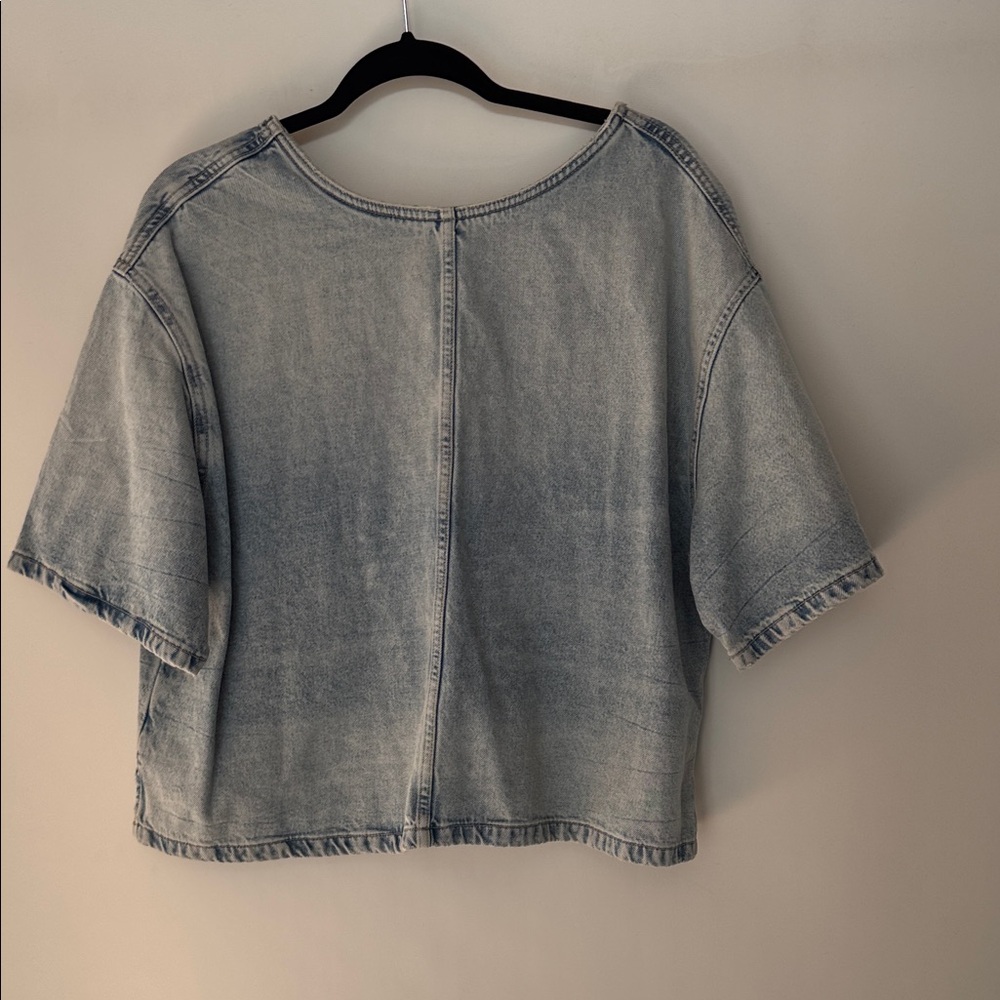Zara Light Blue Washed V-Neck Boxy Denim - Picture 3 of 3